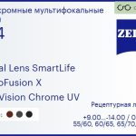 Фотохромная линза для очков с поддержкой аккомодации Carl Zeiss Digital Lens SmartLife 1.74 PhotoFusion X DuraVision Chrome UV, рецептурная, Sph 9.00 — -14.00, Cyl 0.00 — 6.00
