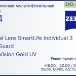 Линза для очков с поддержкой аккомодации Carl Zeiss Digital Lens SmartLife Individual 3 1.74 BlueGuard DuraVision Gold UV, рецептурная, Sph 16.00 — -20.00, Cyl 0.00 — 6.00