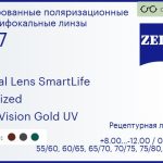 Тонированная поляризационная линза для очков с поддержкой аккомодации Carl Zeiss Digital Lens SmartLife 1.67 Polarized DuraVision Gold UV, рецептурная, Sph 8.00 — -12.00, Cyl 0.00 — 6.00