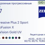 Фотохромная прогрессивная линза для очков Carl Zeiss Progressive Plus 2 Sport 1.67 PhotoFusion X DuraVision Gold UV, Sph 6.00 — -6.00, Cyl 0.00 — 6.00