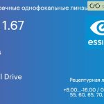 Линза для очков Essilor Stylis 1.67 AS BCT Crizal Drive, рецептурная, Sph 8.00 — -16.00, Cyl 0.00 — 6.00