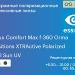 Фотохромная поляризационная прогрессивная линза для очков Essilor Varilux Comfort Max f-360 Orma 1.5 Transitions XTRActive Polarized Crizal Sun UV, Sph 6.00 — -10.00, Cyl 0.00 — 6.00