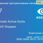 Прогрессивная линза для очков Essilor Essentials Active Stylis 1.67 Blue UV Stopper Trio, Sph 9.00 — -14.00, Cyl 0.00 — 6.00