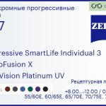 Фотохромная прогрессивная линза для очков Carl Zeiss Progressive SmartLife Individual 3 1.67 PhotoFusion X DuraVision Platinum UV, Sph 8.00 — -12.00, Cyl 0.00 — 6.00