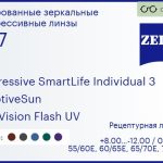 Тонированная прогрессивная линза для очков Carl Zeiss Progressive SmartLife Individual 3 1.67 AdaptiveSun DuraVision Flash UV, Sph 8.00 — -12.00, Cyl 0.00 — 6.00