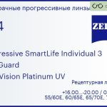 Прогрессивная линза для очков Carl Zeiss Progressive SmartLife Individual 3 1.74 BlueGuard DuraVision Platinum UV, Sph 16.00 — -20.00, Cyl 0.00 — 6.00