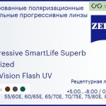 Тонированная поляризационная прогрессивная линза для очков Carl Zeiss Progressive SmartLife Superb 1.5 Polarized DuraVision Flash UV, Sph 5.00 — -8.00, Cyl 0.00 — 4.00