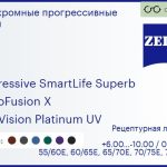 Фотохромная прогрессивная линза для очков Carl Zeiss Progressive SmartLife Superb 1.6 PhotoFusion X DuraVision Platinum UV, Sph 6.00 — -10.00, Cyl 0.00 — 6.00