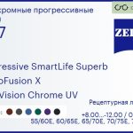 Фотохромная прогрессивная линза для очков Carl Zeiss Progressive SmartLife Superb 1.67 PhotoFusion X DuraVision Chrome UV, Sph 8.00 — -12.00, Cyl 0.00 — 6.00