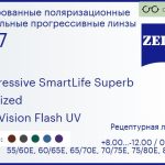 Тонированная поляризационная прогрессивная линза для очков Carl Zeiss Progressive SmartLife Superb 1.67 Polarized DuraVision Flash UV, Sph 8.00 — -12.00, Cyl 0.00 — 6.00