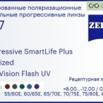 Тонированная поляризационная прогрессивная линза для очков Carl Zeiss Progressive SmartLife Plus 1.67 Polarized DuraVision Flash UV, Sph 8.00 — -12.00, Cyl 0.00 — 6.00