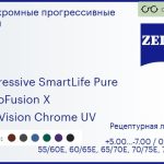 Фотохромная прогрессивная линза для очков Carl Zeiss Progressive SmartLife Pure 1.5 PhotoFusion X DuraVision Chrome UV, Sph 5.00 — -7.00, Cyl 0.00 — 4.00