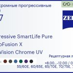 Фотохромная прогрессивная линза для очков Carl Zeiss Progressive SmartLife Pure 1.67 PhotoFusion X DuraVision Chrome UV, Sph 8.00 — -12.00, Cyl 0.00 — 6.00
