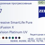Фотохромная прогрессивная линза для очков Carl Zeiss Progressive SmartLife Pure 1.67 PhotoFusion X DuraVision Platinum UV, Sph 8.00 — -12.00, Cyl 0.00 — 6.00