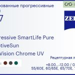 Тонированная прогрессивная линза для очков Carl Zeiss Progressive SmartLife Pure 1.67 AdaptiveSun DuraVision Chrome UV, Sph 8.00 — -12.00, Cyl 0.00 — 6.00