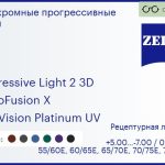 Фотохромная прогрессивная линза для очков Carl Zeiss Progressive Light 2 3D 1.5 PhotoFusion X DuraVision Platinum UV, Sph 5.00 — -7.00, Cyl 0.00 — 4.00