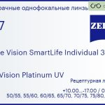 Линза для очков Carl Zeiss Single Vision SmartLife Individual 3 1.67 DuraVision Platinum UV, рецептурная, Sph 10.00 — -17.00, Cyl 0.00 — 6.00