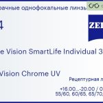 Линза для очков Carl Zeiss Single Vision SmartLife Individual 3 1.74 DuraVision Chrome UV, рецептурная, Sph 16.00 — -20.00, Cyl 0.00 — 6.00