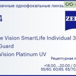 Линза для очков Carl Zeiss Single Vision SmartLife Individual 3 1.74 BlueGuard DuraVision Platinum UV, рецептурная, Sph 16.00 — -20.00, Cyl 0.00 — 6.00