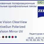 Тонированная поляризационная линза для очков Carl Zeiss Single Vision ClearView 1.5 AdaptiveSun Polarized DuraVision Mirror UV, рецептурная, Sph 8.00 — -8.00, Cyl 0.00 — 4.00