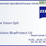 Линза для очков Carl Zeiss Single Vision Sph 1.6 DuraVision BlueProtect UV, рецептурная, Sph 6.50 — -16.00, Cyl 0.00 — 6.00