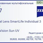 Линза для очков с поддержкой аккомодации Carl Zeiss Digital Lens SmartLife Individual 3 1.67 DuraVision Sun UV, рецептурная, Sph 8.00 — -17.00, Cyl 0.00 — 6.00