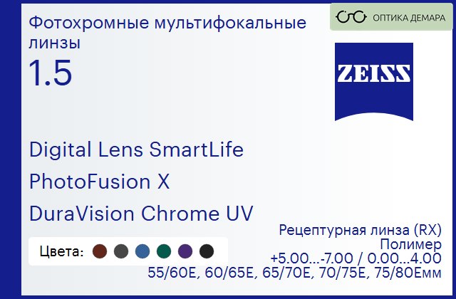 img_591228 Фотохромная линза для очков с поддержкой аккомодации Carl Zeiss Digital Lens SmartLife 1.5 PhotoFusion X DuraVision Chrome UV, рецептурная, Sph 5.00 — -7.00, Cyl 0.00 — 4.00 — изображение 1