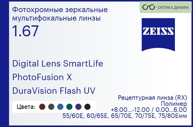 img_591302 Фотохромная линза для очков с поддержкой аккомодации Carl Zeiss Digital Lens SmartLife 1.67 PhotoFusion X DuraVision Flash UV, рецептурная, Sph 8.00 — -12.00, Cyl 0.00 — 6.00 — изображение 1