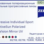 Тонированная поляризационная прогрессивная линза для очков Carl Zeiss Progressive Individual Sport 1.5 AdaptiveSun Polarized DuraVision Mirror UV, Sph 5.00 — -5.00, Cyl 0.00 — 4.00