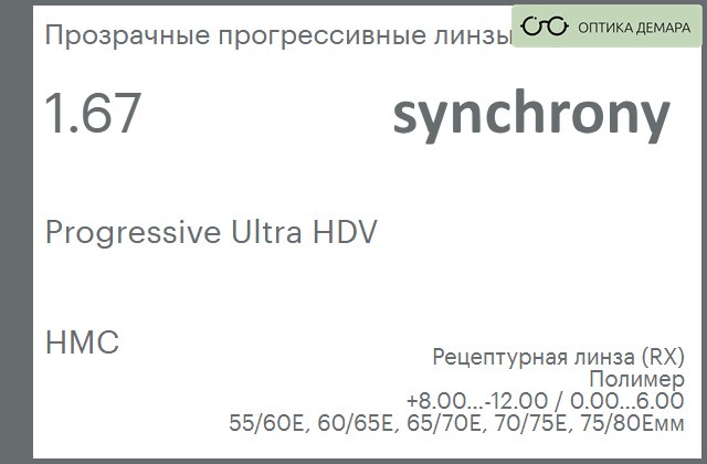 img_592948 Прогрессивная линза для очков Synchrony by Carl Zeiss Progressive Ultra HDV 1.67 HMC, Sph 8.00 — -12.00, Cyl 0.00 — 6.00 — изображение 1
