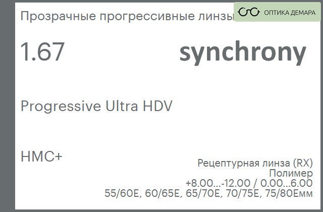 img_592949 Прогрессивная линза для очков Synchrony by Carl Zeiss Progressive Ultra HDV 1.67 HMC+, Sph 8.00 — -12.00, Cyl 0.00 — 6.00 — изображение 1