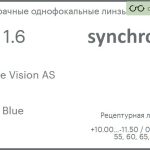 Линза для очков Synchrony by Carl Zeiss Single Vision AS 1.6 AS HMC Blue, рецептурная, Sph 10.00 — -11.50, Cyl 0.00 — 4.50