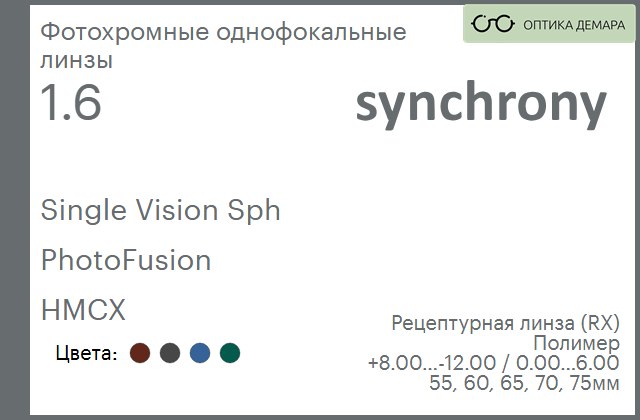 img_593326 Фотохромная линза для очков Synchrony by Carl Zeiss Single Vision Sph 1.6 PhotoFusion HMCX, рецептурная, Sph 8.00 — -12.00, Cyl 0.00 — 6.00 — изображение 1
