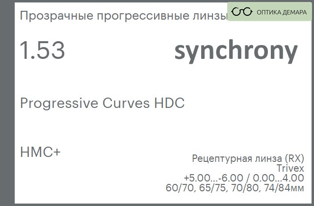 img_593460 Прогрессивная линза для очков Synchrony by Carl Zeiss Progressive Curves HDC 1.53 HMC+, Sph 5.00 — -6.00, Cyl 0.00 — 4.00 — изображение 1