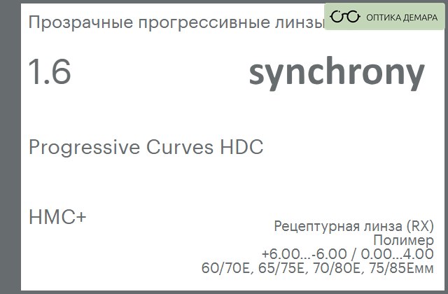 img_593465 Прогрессивная линза для очков Synchrony by Carl Zeiss Progressive Curves HDC 1.6 HMC+, Sph 6.00 — -6.00, Cyl 0.00 — 4.00 — изображение 1