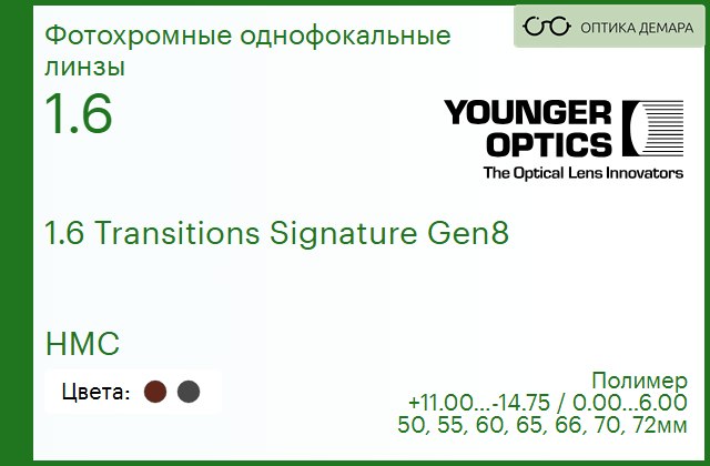 img_790169 TV Younger Optics 1.6 Transitions Signature Gen8 Gray/Brown HMC РЕЦЕПТУРНАЯ ЛИНЗА — изображение 1