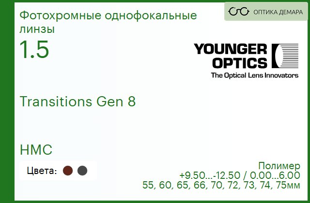 img_790201 TV Younger Optics 1.5 Transitions Gen 8 Gray/Brown HMC РЕЦЕПТУРНАЯ ЛИНЗА — изображение 1