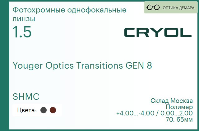 img_831069 Линза для очков Cryol Youger Optics 1,50 Transitions GEN 8 SHMC Brown/Grey — изображение 1