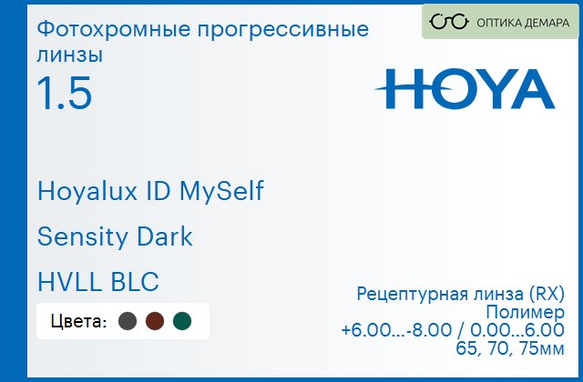 img_944525 Фотохромная прогрессивная линза для очков Hoya Hoyalux ID MySelf 1.5 Sensity Dark HVLL BLC, Sph 6.00 — -8.00, Cyl 0.00 — 6.00 — изображение 1