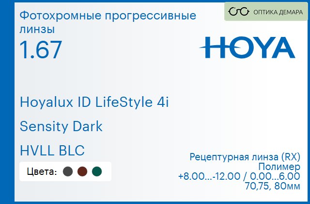 img_944713 Фотохромная прогрессивная линза для очков Hoya Hoyalux ID LifeStyle 4i 1.67 Sensity Dark HVLL BLC, Sph 8.00 — -12.00, Cyl 0.00 — 6.00 — изображение 1