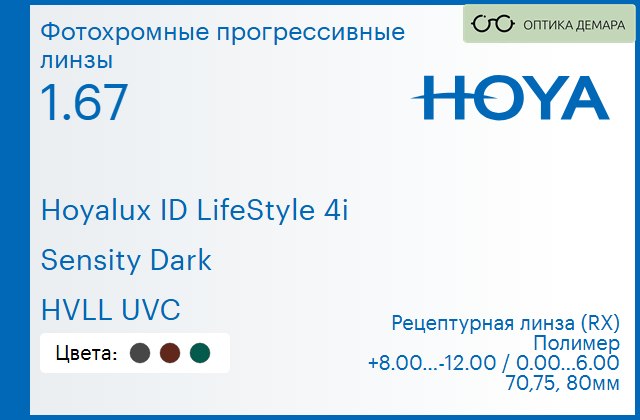 img_944715 Фотохромная прогрессивная линза для очков Hoya Hoyalux ID LifeStyle 4i 1.67 Sensity Dark HVLL UVC, Sph 8.00 — -12.00, Cyl 0.00 — 6.00 — изображение 1