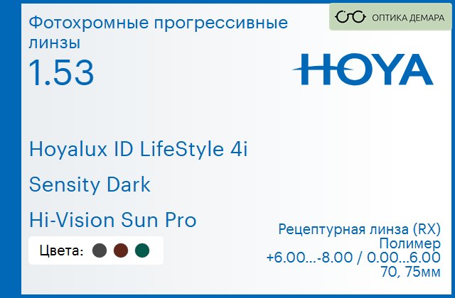 img_944789 Фотохромная прогрессивная линза для очков Hoya Hoyalux ID LifeStyle 4i 1.53 Sensity Dark Hi-Vision Sun Pro, Sph 6.00 — -8.00, Cyl 0.00 — 6.00 — изображение 1