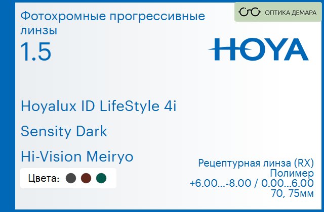 img_944817 Фотохромная прогрессивная линза для очков Hoya Hoyalux ID LifeStyle 4i 1.5 Sensity Dark Hi-Vision Meiryo, Sph 6.00 — -8.00, Cyl 0.00 — 6.00 — изображение 1