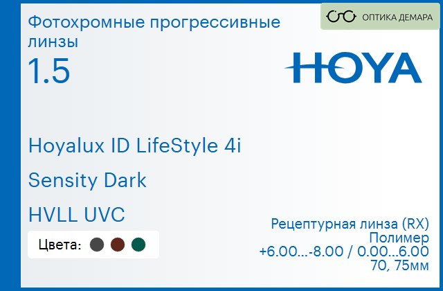 img_944821 Фотохромная прогрессивная линза для очков Hoya Hoyalux ID LifeStyle 4i 1.5 Sensity Dark HVLL UVC, Sph 6.00 — -8.00, Cyl 0.00 — 6.00 — изображение 1