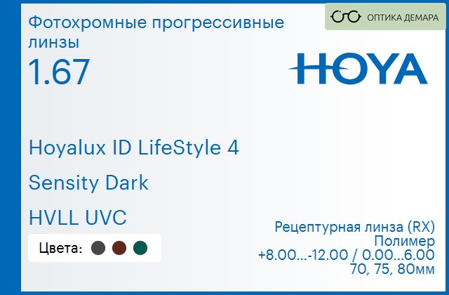 img_944871 Фотохромная прогрессивная линза для очков Hoya Hoyalux ID LifeStyle 4 1.67 Sensity Dark HVLL UVC, Sph 8.00 — -12.00, Cyl 0.00 — 6.00 — изображение 1