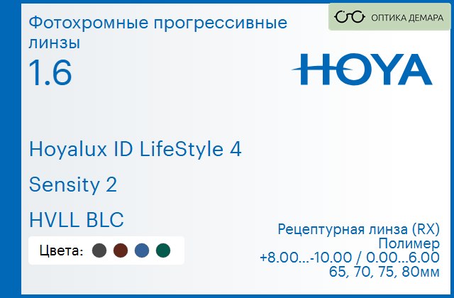 img_944897 Фотохромная прогрессивная линза для очков Hoya Hoyalux ID LifeStyle 4 1.6 Sensity 2 HVLL BLC, Sph 8.00 — -10.00, Cyl 0.00 — 6.00 — изображение 1