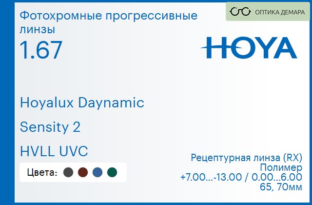 img_945143 Фотохромная прогрессивная линза для очков Hoya Hoyalux Daynamic 1.67 Sensity 2 HVLL UVC, Sph 7.00 — -13.00, Cyl 0.00 — 6.00 — изображение 1