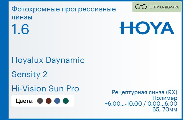img_945175 Фотохромная прогрессивная линза для очков Hoya Hoyalux Daynamic 1.6 Sensity 2 Hi-Vision Sun Pro, Sph 6.00 — -10.00, Cyl 0.00 — 6.00 — изображение 1