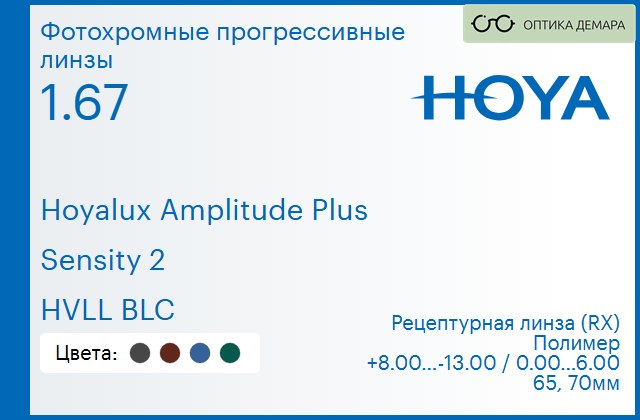 img_945273 Фотохромная прогрессивная линза для очков Hoya Hoyalux Amplitude Plus 1.67 Sensity 2 HVLL BLC, Sph 8.00 — -13.00, Cyl 0.00 — 6.00 — изображение 1