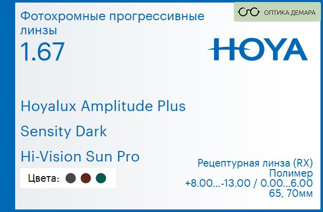 img_945285 Фотохромная прогрессивная линза для очков Hoya Hoyalux Amplitude Plus 1.67 Sensity Dark Hi-Vision Sun Pro, Sph 8.00 — -13.00, Cyl 0.00 — 6.00 — изображение 1